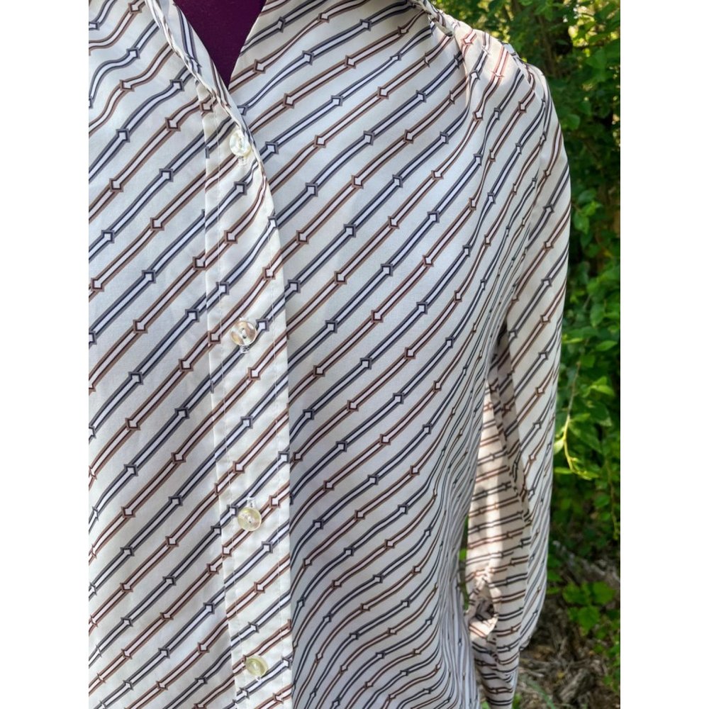 Vintage 1970s Button womens Blouse Abstract Arrow Print MOD - Picture 10 of 16